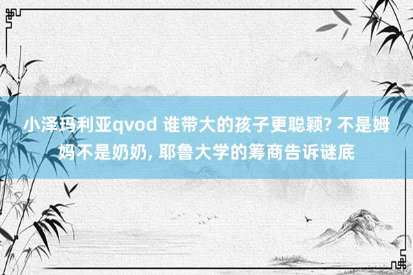 小泽玛利亚qvod 谁带大的孩子更聪颖? 不是姆妈不是奶奶， 耶鲁大学的筹商告诉谜底
